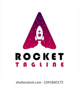 Letter A with Rocket Launch logo design concept