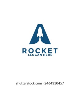 Letter A rocket logo design, rocket launch logo vector image with letter