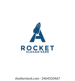 Letter A rocket logo design, rocket launch logo vector image with letter