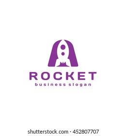 Letter A Rocket Logo Design Template. Creative company start-up logo