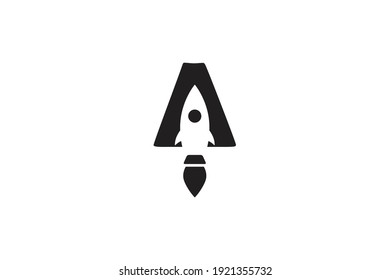 letter a rocket logo with negative space concept vector