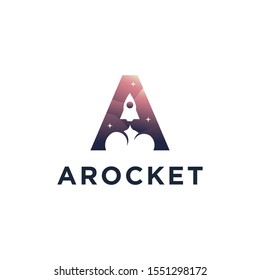letter A rocket logo on white background, creative monogram A logo with negative space style
