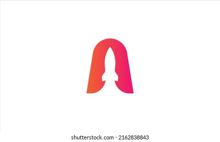 letter A rocket logo on white background, creative gradient A logo with the negative space style