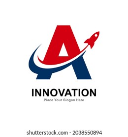 Letter A with rocket logo vector design. Suitable for app icon, technology, education, corporate identity, initial, card, posters and labels.