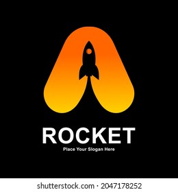 Letter A with rocket logo vector template. Suitable for app icon, technology, education, corporate identity, initial and labels.