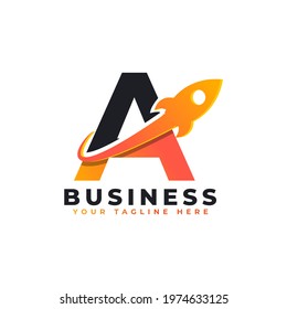 Letter A with Rocket Up and Swoosh Logo Design. Creative Letter Mark Suitable for Company Brand Identity, Travel, Start up, Logistic, Business Logo Template