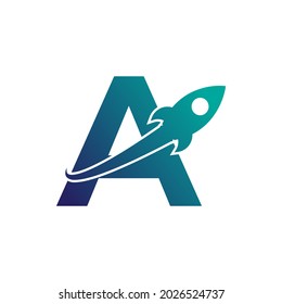Letter A with Rocket Up and Swoosh Logo Design. Creative Letter Mark Suitable for Company Brand Identity, Travel, Start up, Logistic, Business Logo Template