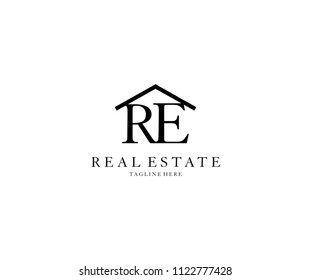 Letter RE Roof House Real Estate Logo Design Template