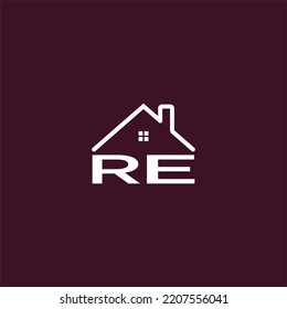RE letter roof shape logo for real estate with house icon design