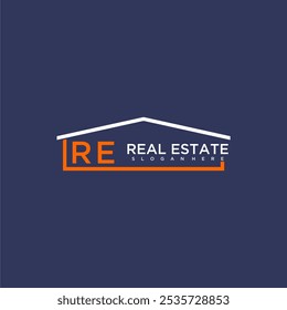 RE letter roof shape logo for real estate with house icon design