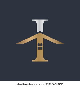 Letra forma de techo logotipo vector color oro y plata