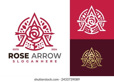 Letter A Rose Arrow Logo design vector symbol icon illustration