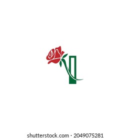 Letra I con icono de rosa ilustración vectorial
