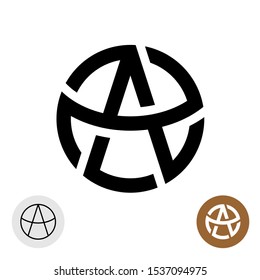 Letter A in a round celtic tattoo style logo. Anarchy stylized symbol. Satan devil sign.