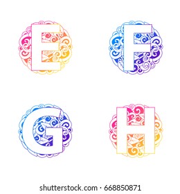 Letter. Round decorative element. Color of the rainbow. Vector graphics. A letter on the background.