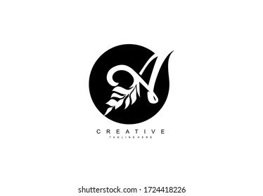 Letra A forma redondeada monogramo floral logotipo de flor color negro