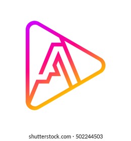 Letter A rounded triangle line shape colorful,Multimedia and Play logo design