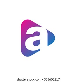 letter a rounded triangle shape icon logo purple blue