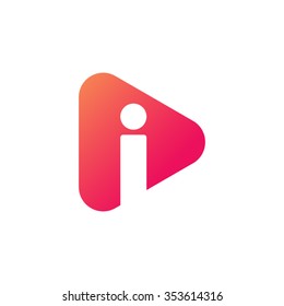 letter i rounded triangle shape icon logo orange red