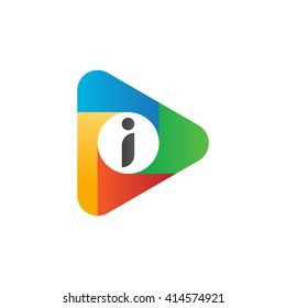 letter i rounded triangular media icon logo red blue green yellow