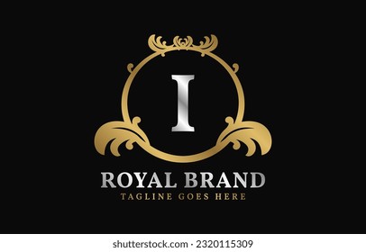 letter I royal brand luxurious circle frame initial vector logo design