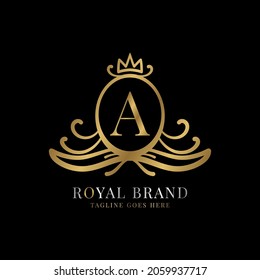 letter A royal crest vector logo design for vintage brand and beauty care initial