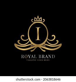 letter I royal crest vector logo design for vintage brand and beauty care initial