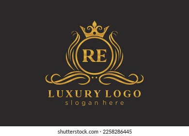 RE Letter Royal Luxury Logo template in vector art for Restaurant, Royalty, Boutique, Cafe, Hotel, Heraldic, Jewelry, Fashion and other vector illustration.