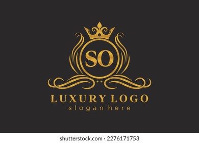 SO Letter Royal Luxury Logo template in vector art for Restaurant, Royalty, Boutique, Cafe, Hotel, Heraldic, Jewelry, Fashion and other vector illustration.