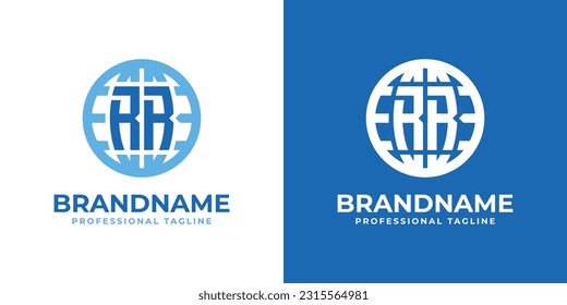 Letter RR Globe Logo, geeignet für Unternehmen mit doppelter R- oder RR-Initialen.