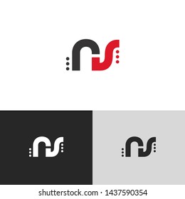 Letter rs linked lowercase logo design template elements. Red letter Isolated on black white grey background. Suitable for business, consulting group company.
