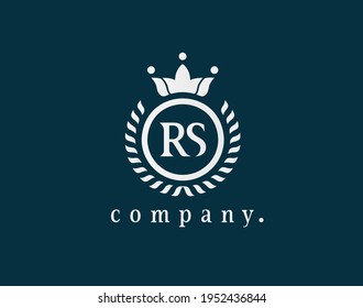 Letter RS, R or S Loral Wreath logo luxury design with a circle. Graceful, Elegant Monogram with a crown. The Vintage emblem for Royalty, Cafe, Brand, Restaurant, Boutique, Hotel, Heraldic, Jewelry.