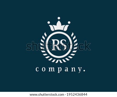 Letter RS, R or S Loral Wreath logo luxury design with a circle. Graceful, Elegant Monogram with a crown. The Vintage emblem for Royalty, Cafe, Brand, Restaurant, Boutique, Hotel, Heraldic, Jewelry.