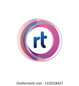 Letter RT logo with colorful circle, letter combination logo design with ring, circle object for creative industry, web, business and company.