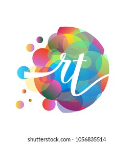 Letter RT logo with colorful splash background, letter combination logo design for creative industry, web, business and company.
