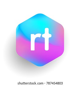Letter RT logo in hexagon shape and colorful background, letter combination logo design for business and company identity.
