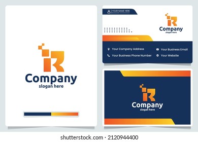 letter r,technology, logo design template