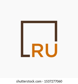 Letter RU Logo design with square frame line art. business consulting concept. studio,room,group icon. Suitable for business, consulting group company. - vector