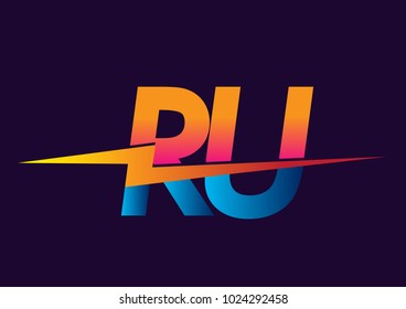 Letter RU logo with Lightning icon, letter combination Power Energy Logo design for Creative Power ideas, web, business and company.