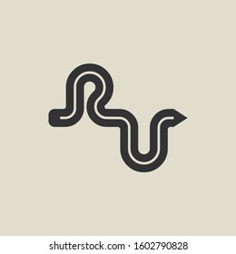 Letter RU pencil shape logo design. Link icon in flat style isolated on grey background. Graphic alphabet symbol for your corporate business identity, website, app, UI. Arts logo design inspiration.