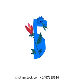 Letter of the Russian alphabet. Vector. Slavic Cyrillic font. Beautiful color letters in plants and flowers. Botany and floristry. Decorative logo.