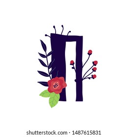Letter of the Russian alphabet. Vector. Slavic Cyrillic font. Beautiful color letters in plants and flowers. Botany and floristry. Decorative logo.