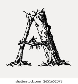 Uma letra, caligrafia rústica ilustração fonte isolado em branco, vetor. Fonte criativa e letra de tipografia, vetor isolado. Fonte preta vintage.