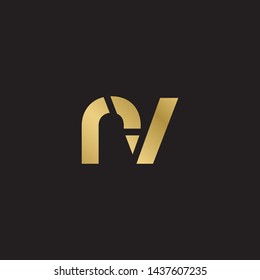 Letter rv linked lowercase logo design template elements. Gold letter Isolated on black  background. Suitable for business, consulting group company.