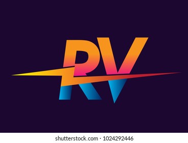 Letter RV logo with Lightning icon, letter combination Power Energy Logo design for Creative Power ideas, web, business and company.