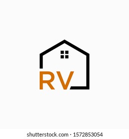 letter RV with  Real Estate element. home initial R V concept. Construction logo template, Home and Real Estate icon. Housing Complex Simple Vector Logo Template. - vector]