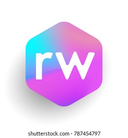 Letter RW logo in hexagon shape and colorful background, letter combination logo design for business and company identity.
