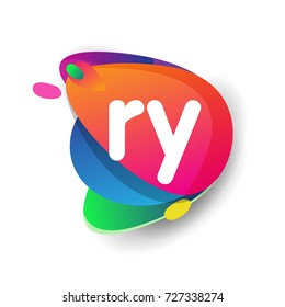 Letter RY logo with colorful splash background, letter combination logo design for creative industry, web, business and company.