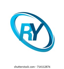 letter RY logotype design for company name colored blue swoosh. vector logo for business and company identity.