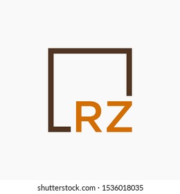 Letter RZ Logo design with square frame line art. business consulting concept. studio,room,group icon. Suitable for business, consulting group company. - vector